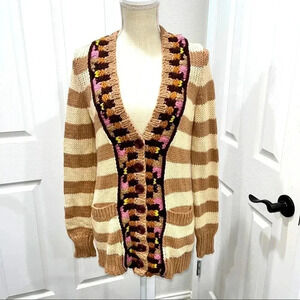 Sparrow (Anthropologie) Stripped Cardigan with pockets and detailing earth tones